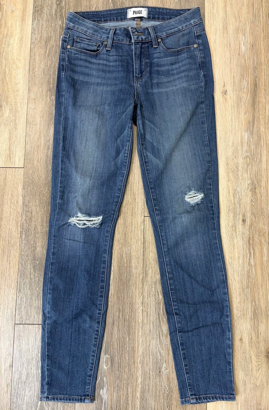 PAIGE Skinny Jeans Women’s 27 Blue Distressed Mid Rise Stretch Denim Ankle